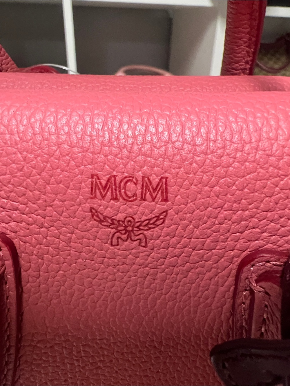 MCM Coral Pink Leather Top-Handle Satchel with Burgundy Tag - Picture 2 of 10